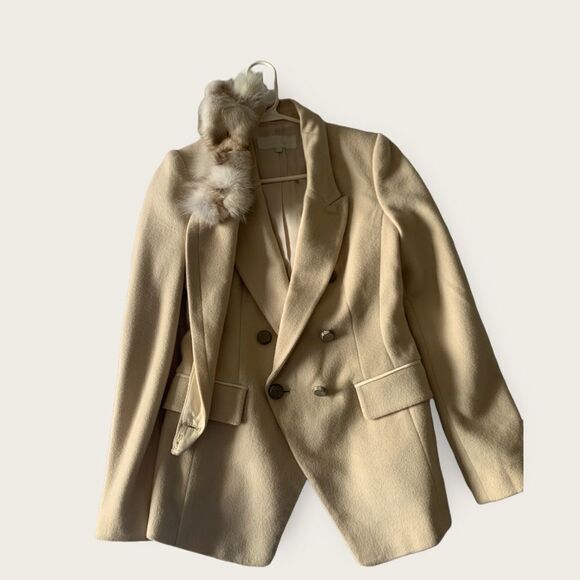 Removable Fur 💯 wool Slim Fit Lux Jacket Fashion Blazer Size XS - Picture 8 of 16